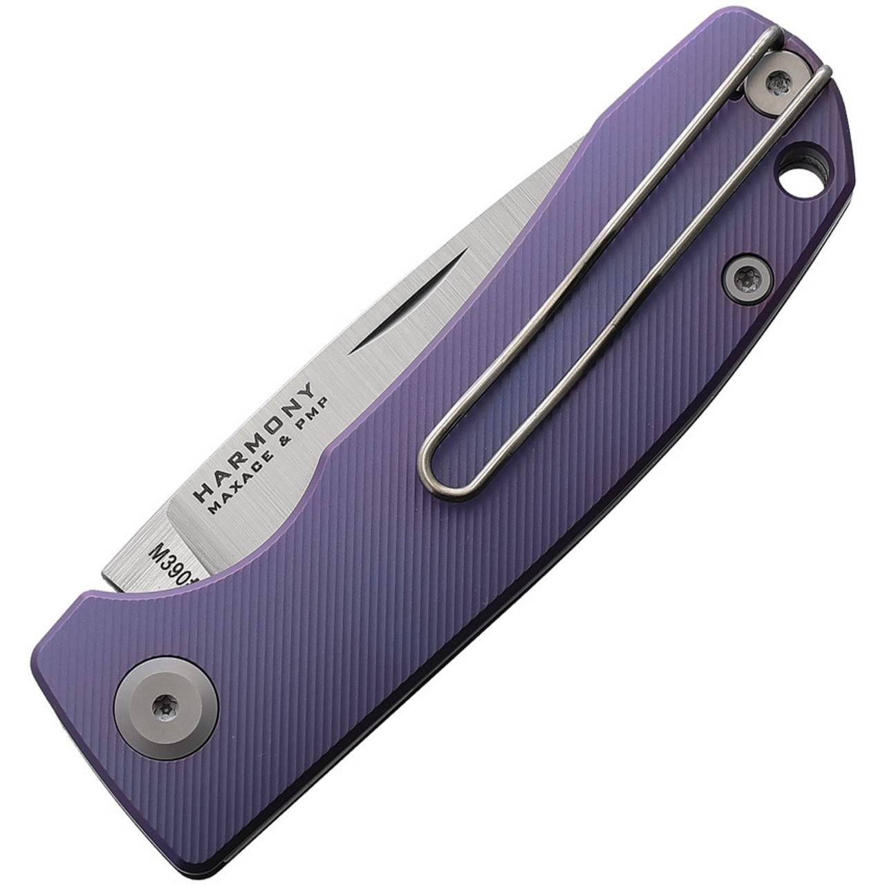 Maxace/PMP Harmony Folding Knife (PMP036) 2.97 in Satin Bohler M390 Drop Point Blade, Purple Titanium Handle