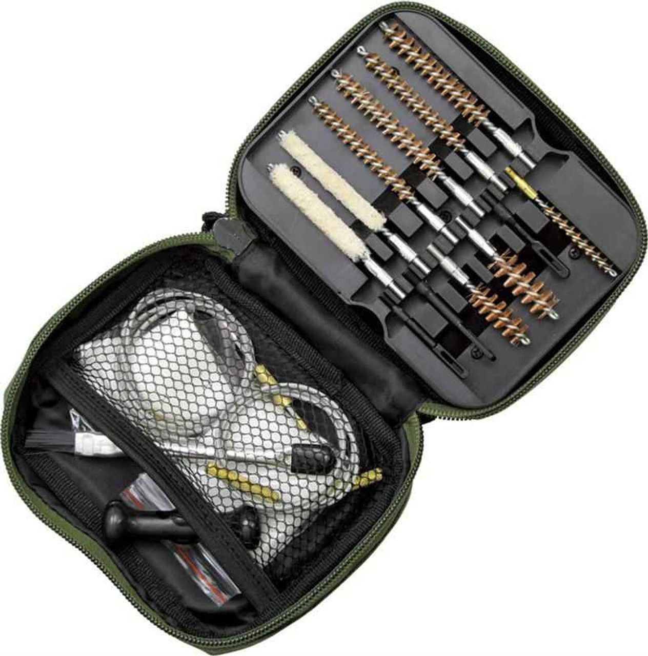 ABKT AB0033 Tac Portable Rifle Cleaning Kit, 0.22, 0.30 , 0.243/0.25 , 0.375, 0.45 cal. Olive green pouch.