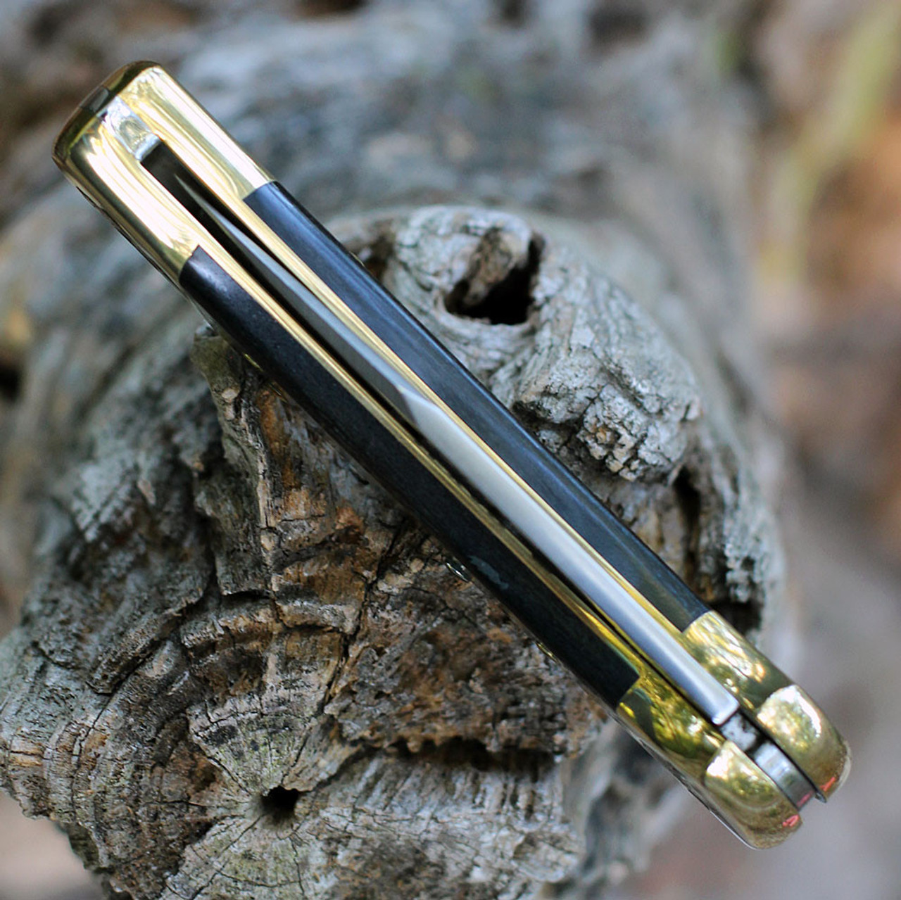 Brian Yellowhorse Custom Buck 112 Texas Rose (YH392) 3.00" Satin 420HC Stainless Steel Clip Point Blade w/ Texas Rose Etching, Ebony Wood Handle w/ Etched Brass Bolsters