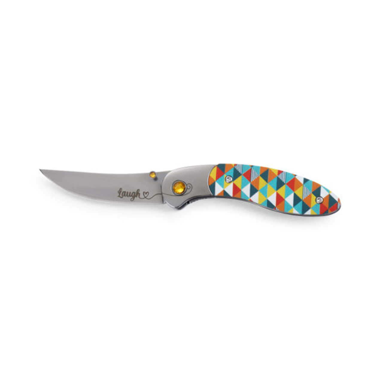Brighten Blades Laugh Folding Knife (BB001) 2.56 in Mirror 8Cr13MoV Drop Point Blade w/ "Laugh" Blade Etching, Full-Color Prismatic Print Handle