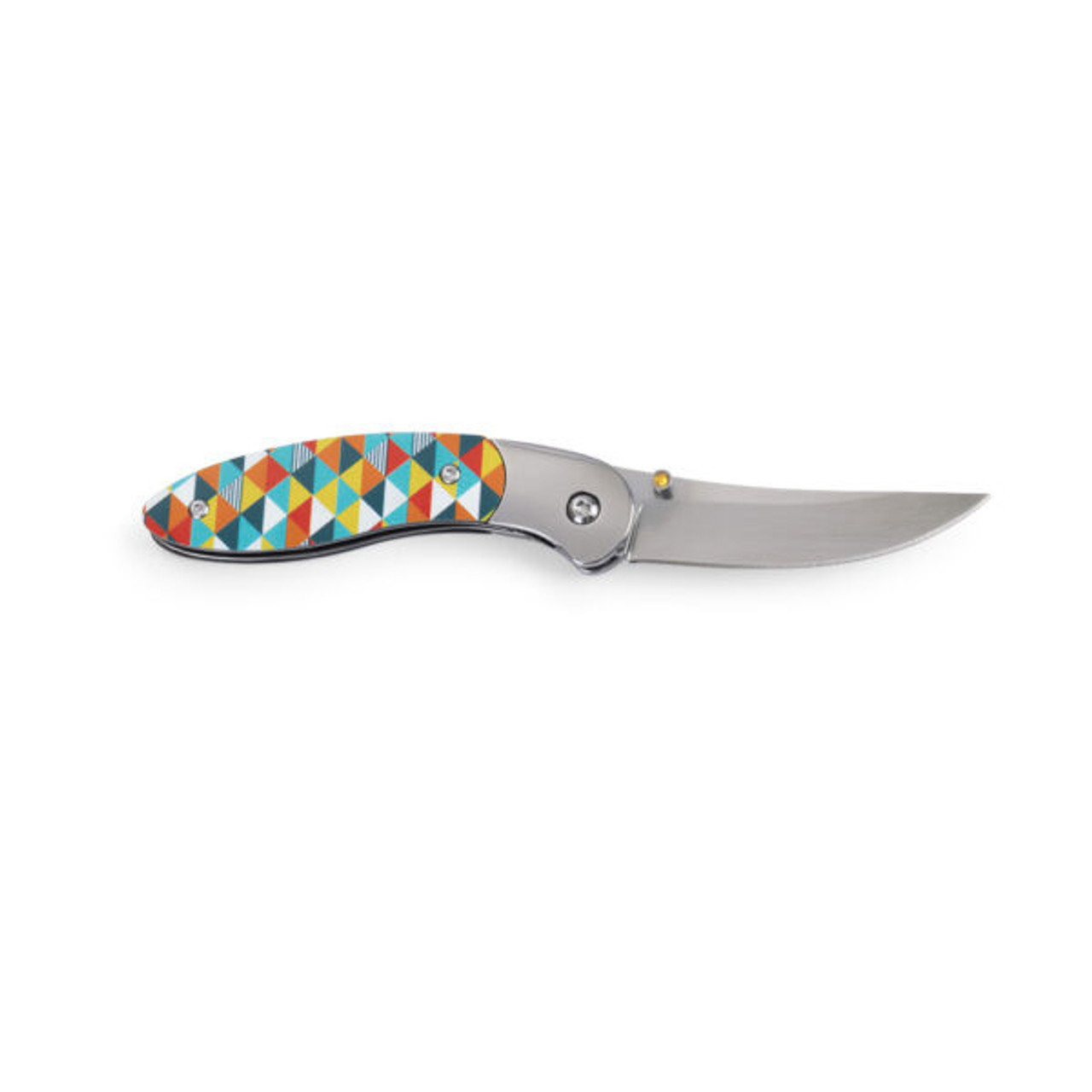Brighten Blades Laugh Folding Knife (BB001) 2.56 in Mirror 8Cr13MoV Drop Point Blade w/ "Laugh" Blade Etching, Full-Color Prismatic Print Handle