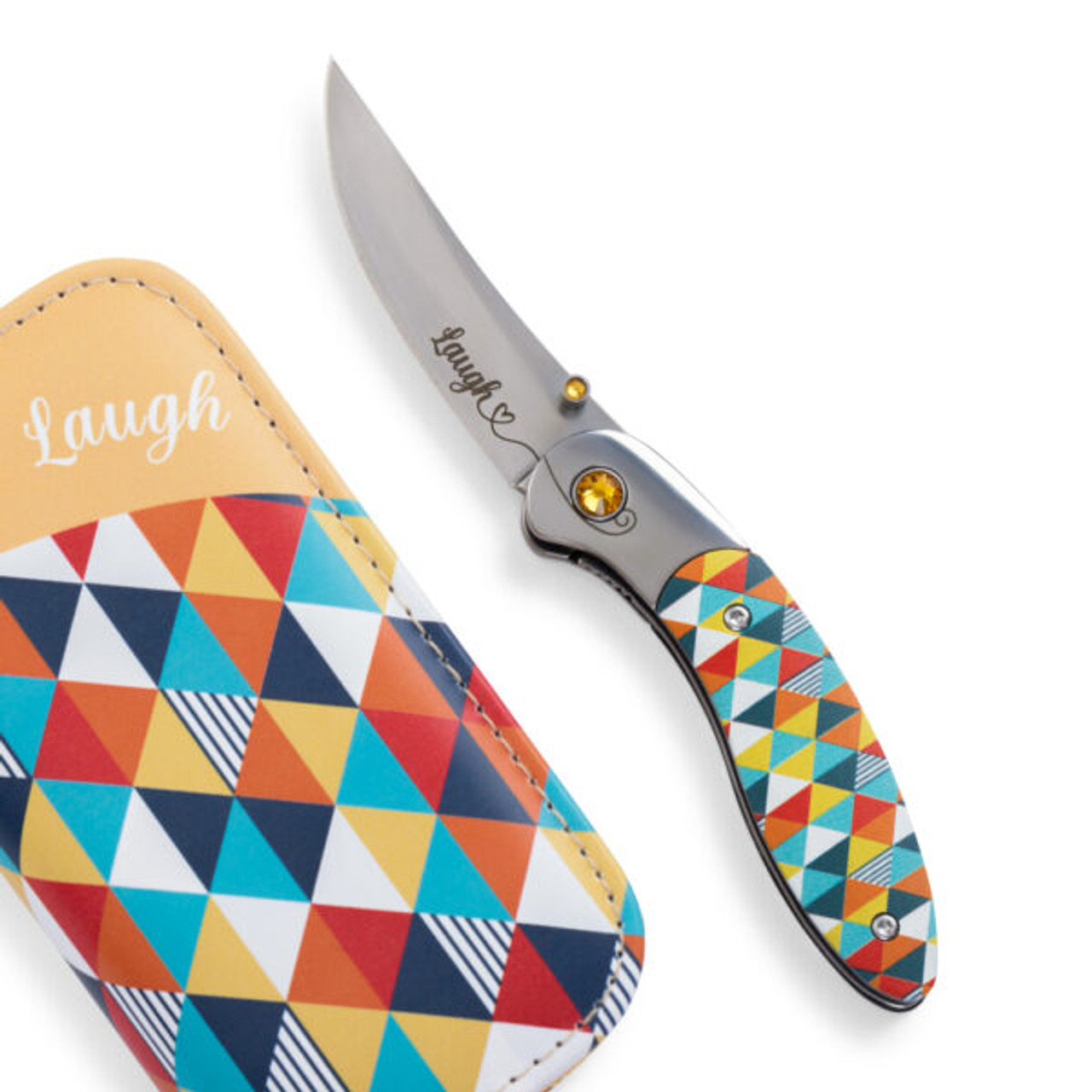 Brighten Blades Laugh Folding Knife (BB001) 2.56 in Mirror 8Cr13MoV Drop Point Blade w/ "Laugh" Blade Etching, Full-Color Prismatic Print Handle