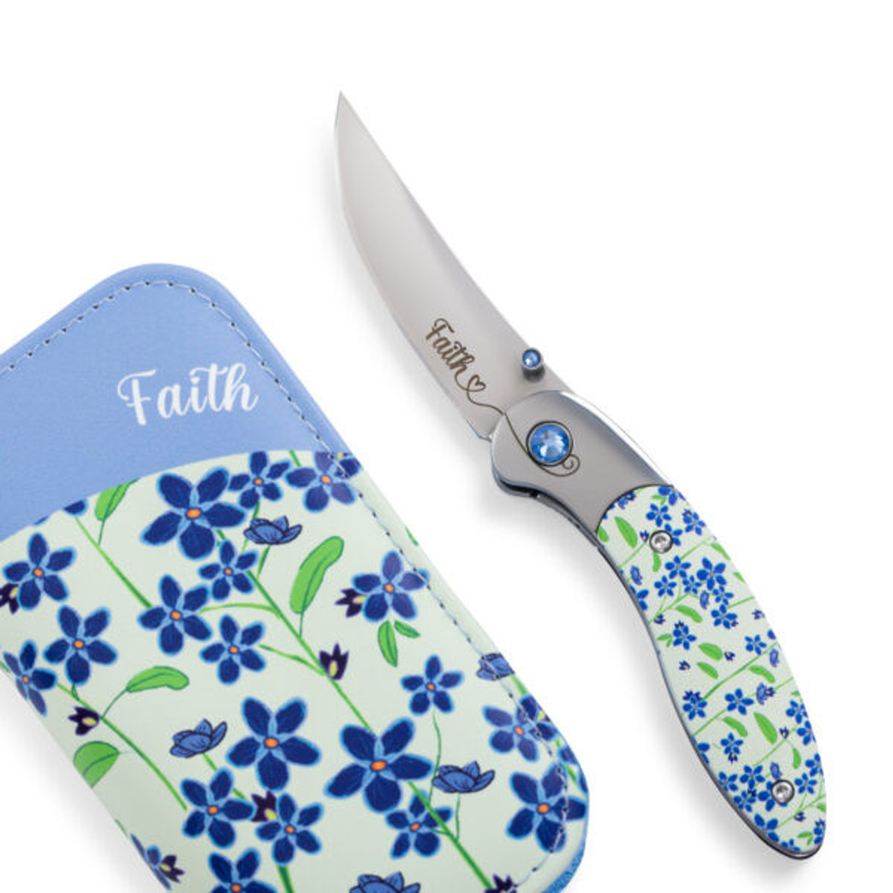 Brighten Blades Faith Folding Knife (BB003) 2.56 in Mirror 8Cr13MoV Drop Point Blade w/ "Faith" Blade Etching, Full-Color Flower Print Handle