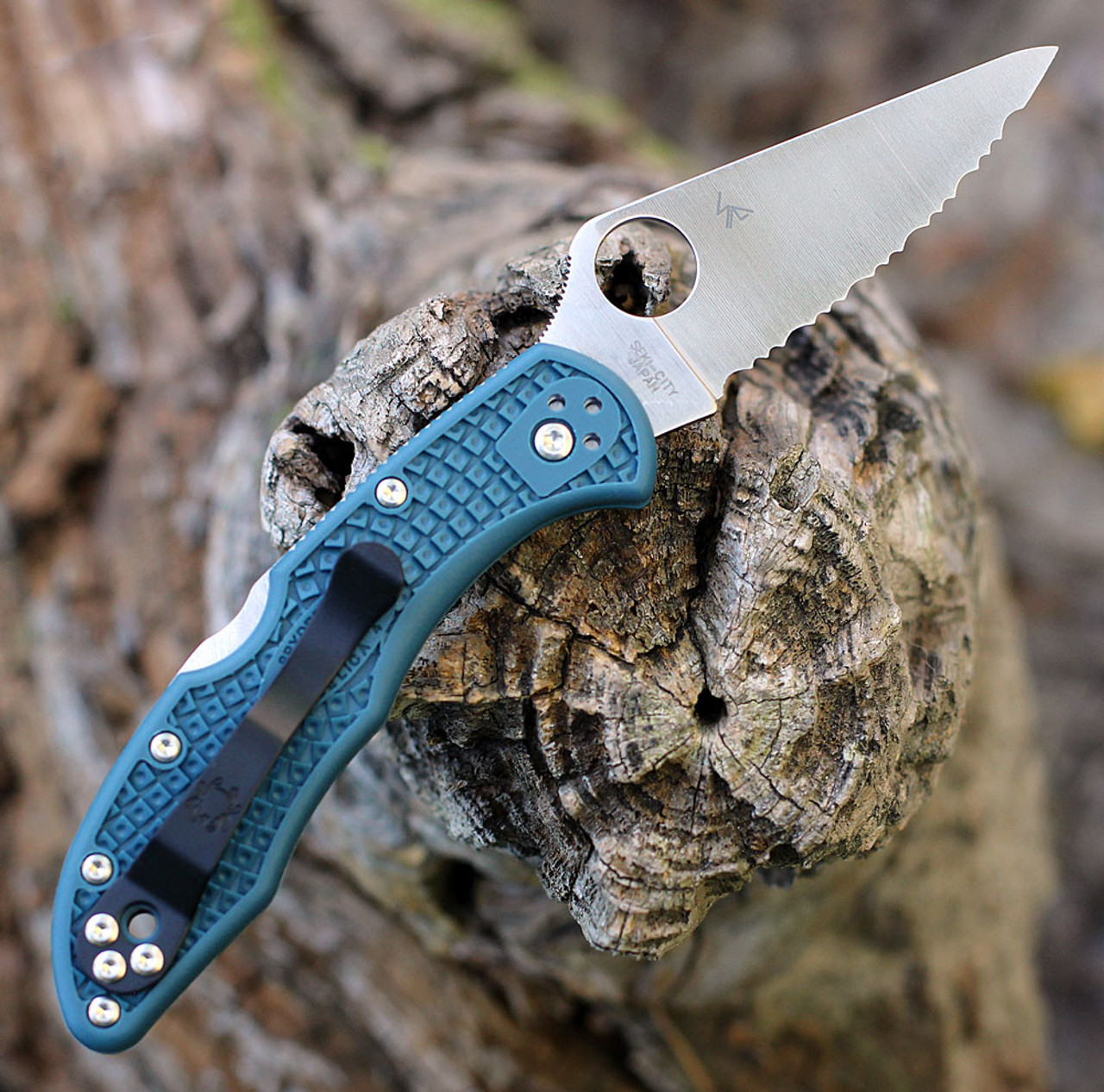 Spyderco Delica 4 K390 (C11FSK390)- 2.875" Bohler K390 Satin Serrated Blade, Blue FRN Handle