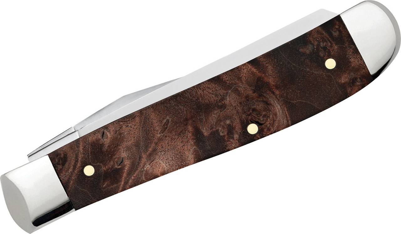 Case Mini Trapper 64062- Tru-Sharp Surgical Steel Clip and Wharncliffe Blades, Brown Maple Burl Wood Handle (6207W SS)