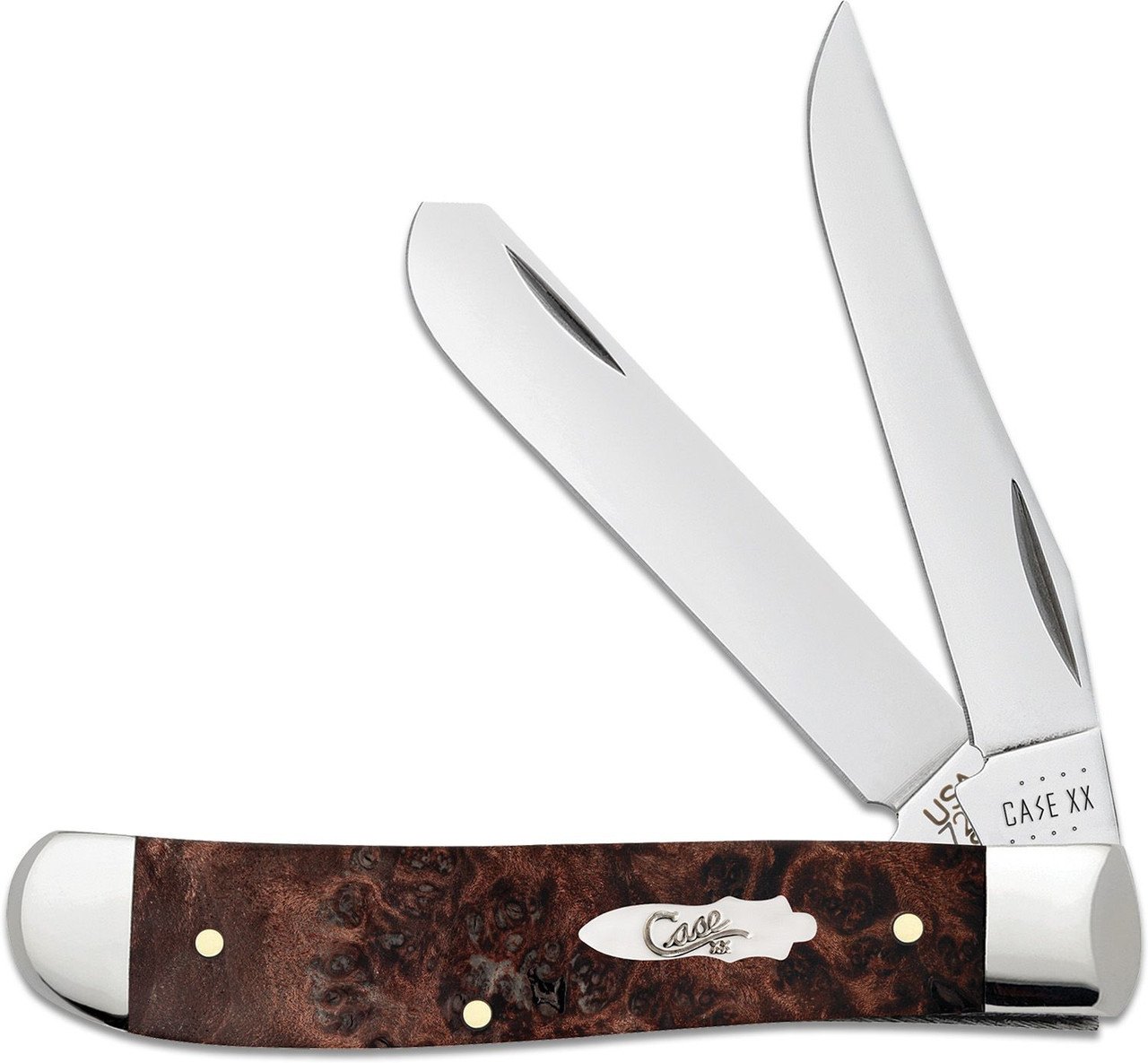 Case Mini Trapper 64062- Tru-Sharp Surgical Steel Clip and Wharncliffe Blades, Brown Maple Burl Wood Handle (6207W SS)
