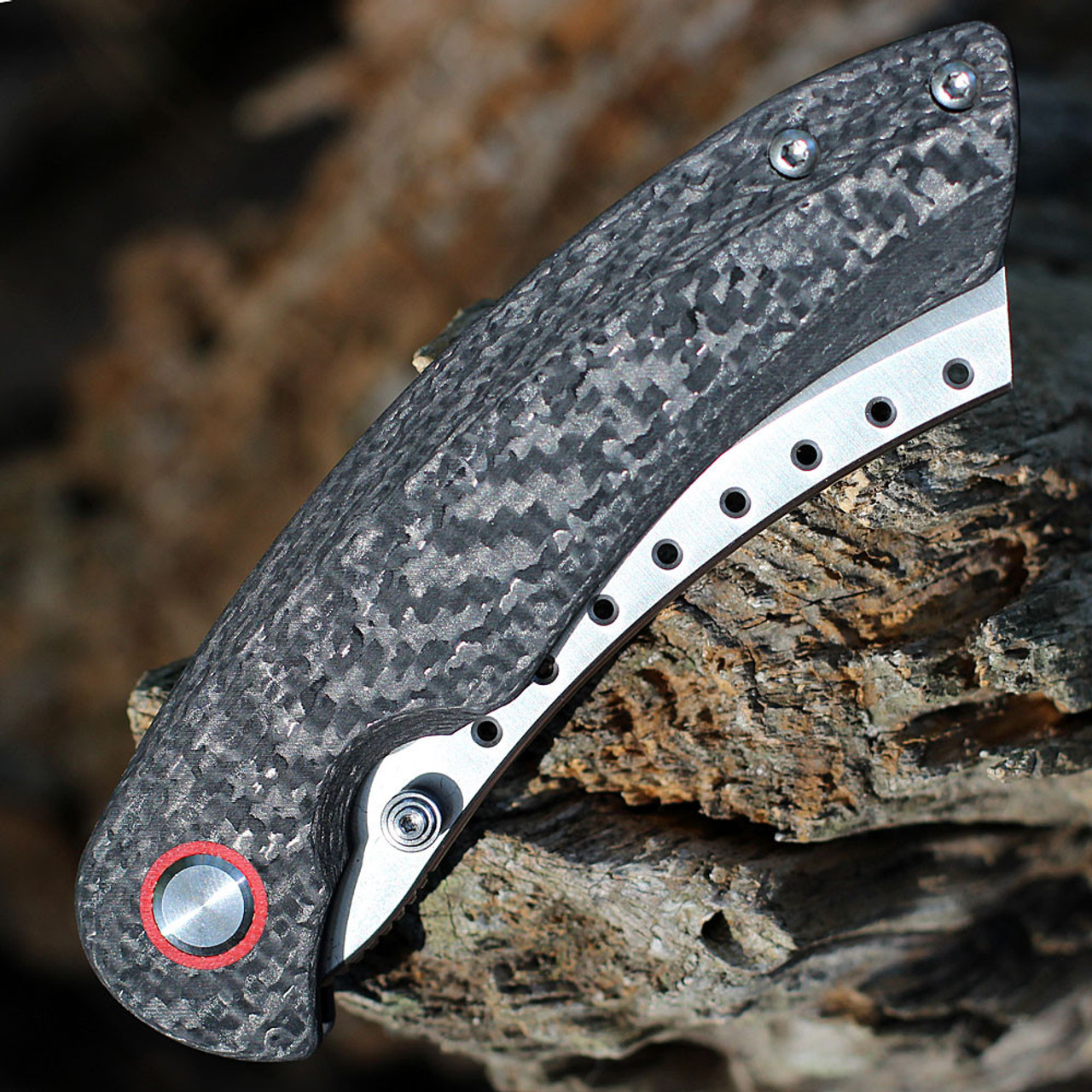 Red Horse Knife Works Hell Razor P Series (RH08)- 3.75in CPM-S35VN Satin Sheepfoot Plain Blade, Twill Carbon Fiber Handle