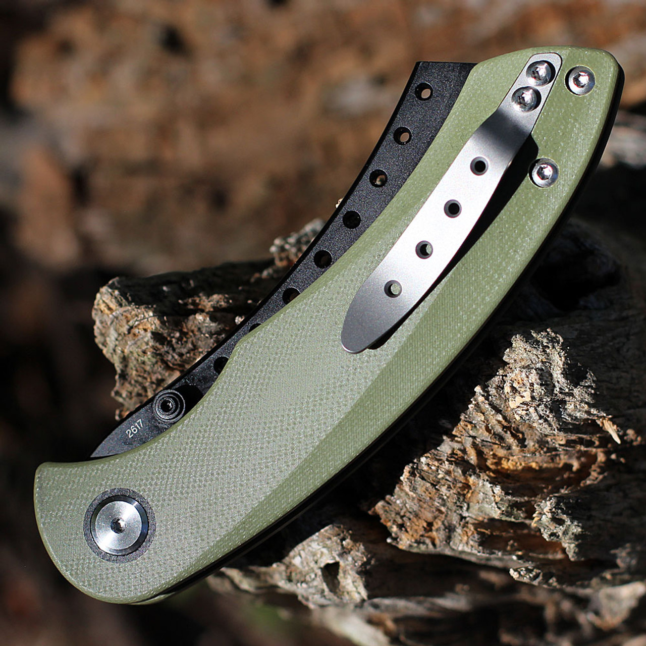 Red Horse Knife Works Hell Razor P Series (RH07)- 3.75in CPM-S35VN Black PVD Sheepfoot Plain Blade, OD Green G-10 Handle