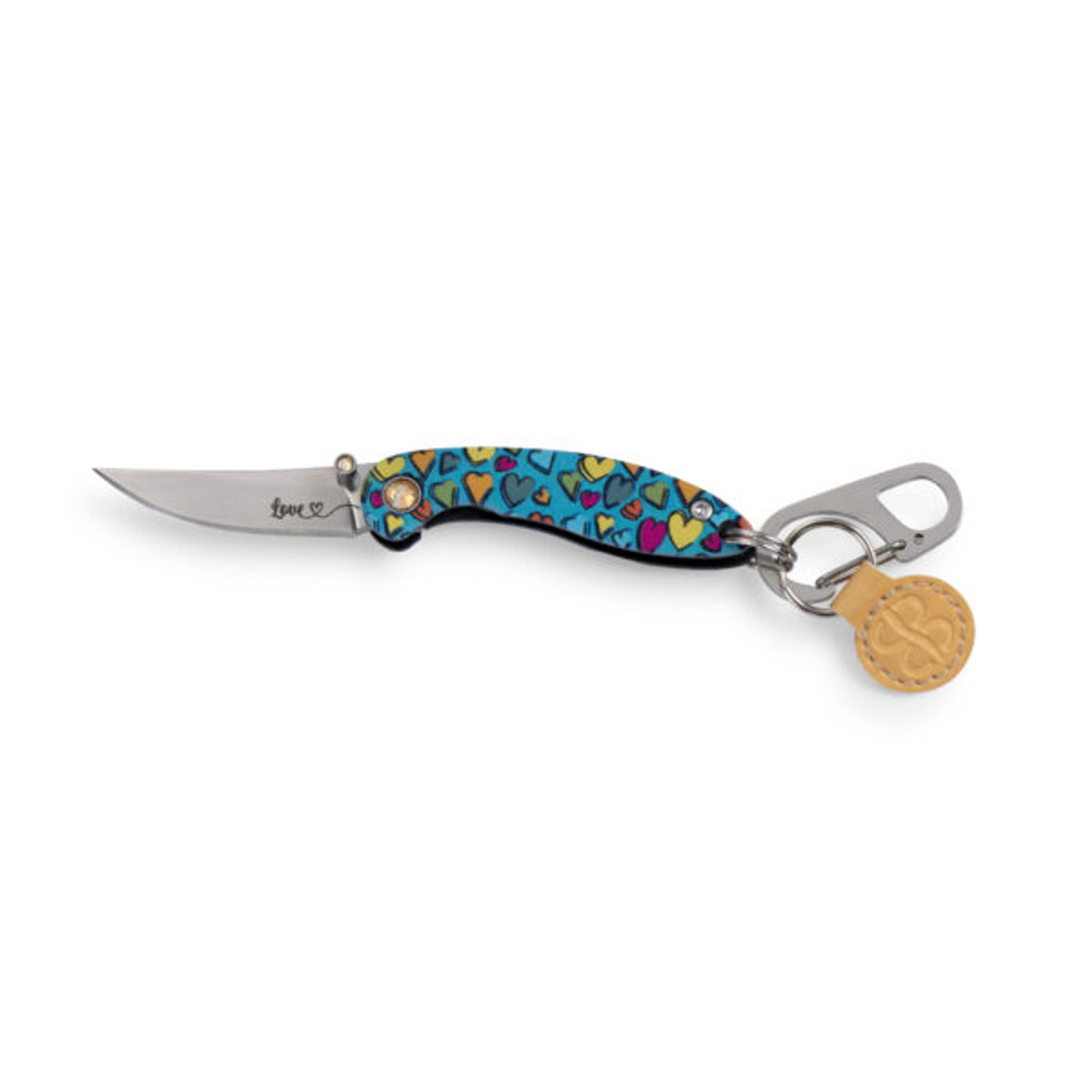 Brighten Blades Love Keychain Folding Knife (BB120) 1.65 in Mirror 8Cr13MoV Clip Point Blade w/ "Love" Blade Etching, Full-Color Heart Print Handle