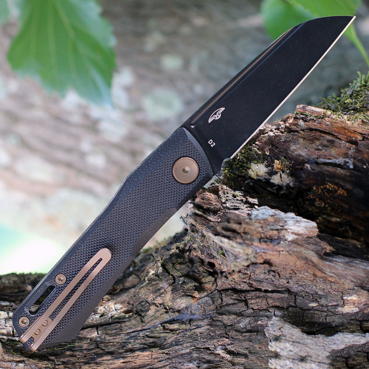 Real Steal Solis Lite Slip Joint (RS7064FZ) 2.91" Black Coated D2 Sheepsfoot Plain Blade, Black G-10 Handle with Bronze Accents.