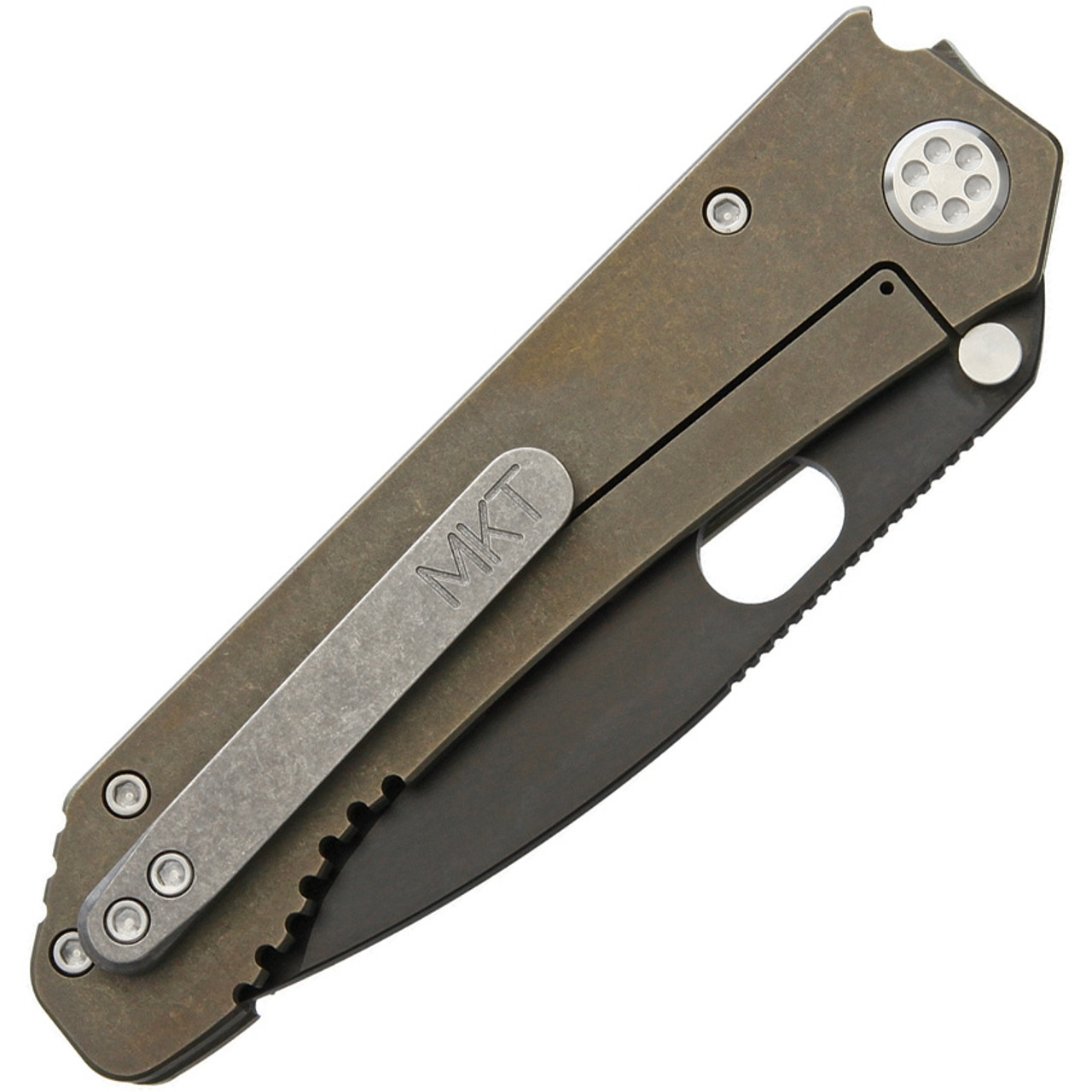 Medford 187 DP Frame Lock (MD002DPQ36A1) - 3.75in Black PVD Coated CPM D2 Tool Steel Plain Drop Point Blade, Bronze Titanium Handle