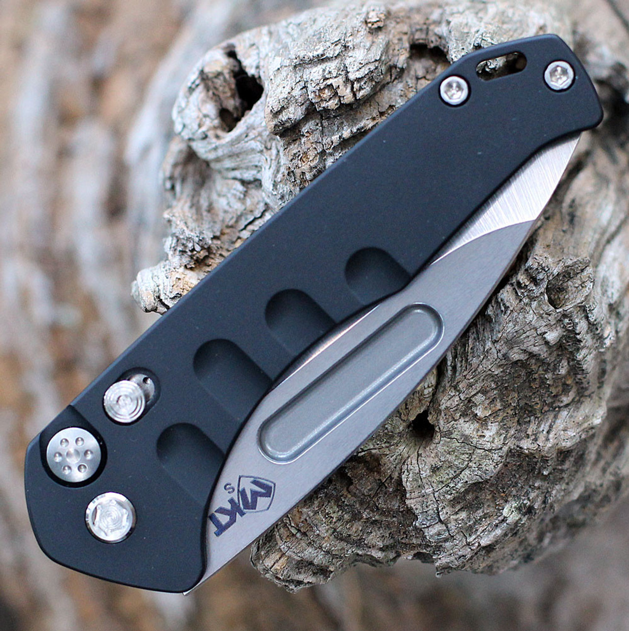 Medford Praetorian Swift Automatic  (MD206STD42AB) - 3.37" Tumbled CPM-S35VN Drop Point Plain Blade, Black  Aluminum Handle