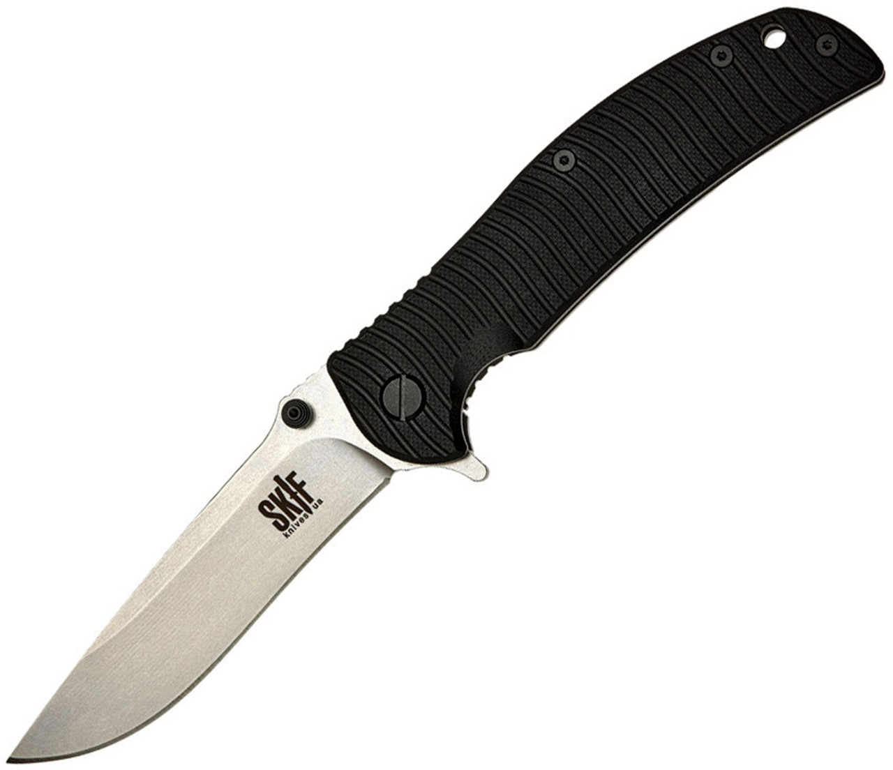 Skif Knives Urbanite(425SE) 3.75 Stonewash 9Cr18MoV Drop Point Plain Blade, Black G10 Handle w/Grey Stainless Handle