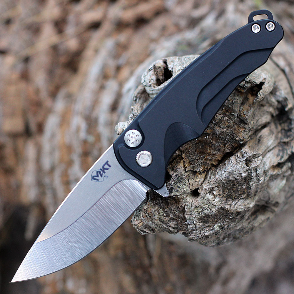 Medford Smooth Criminal Button Lock (MD039STQ42AB) - 3.0in Tumbled CPM-S35VN Drop Point Plain Blade, Black Aluminum Handle