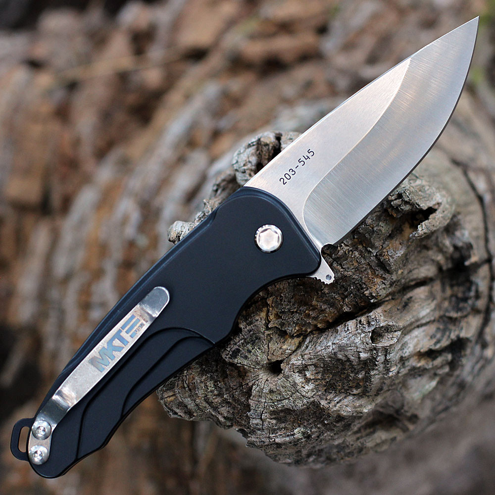 Medford Smooth Criminal Button Lock (MD039STQ42AB) - 3.0in Tumbled CPM-S35VN Drop Point Plain Blade, Black Aluminum Handle