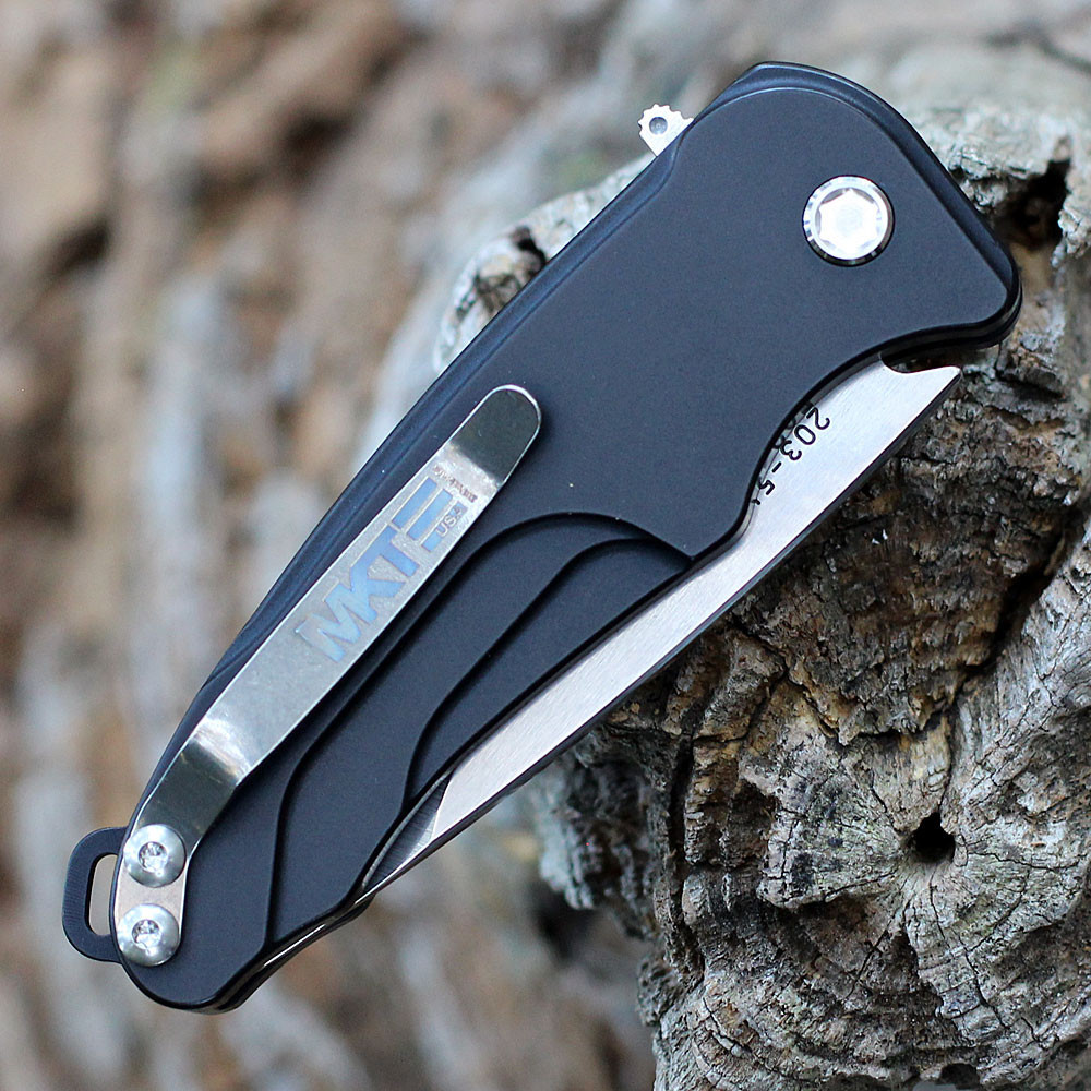 Medford Smooth Criminal Button Lock (MD039STQ42AB) - 3.0in Tumbled CPM-S35VN Drop Point Plain Blade, Black Aluminum Handle