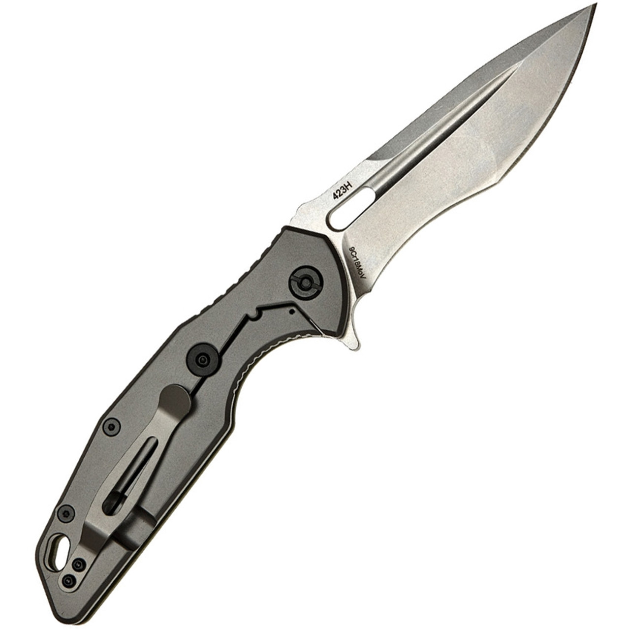 Skif Knives Defender (423SEG) 3.75 Stonewash 9Cr18MoV Drop Point plain Blade, OD Green G10 Handle w/ Gray Stainless Handle