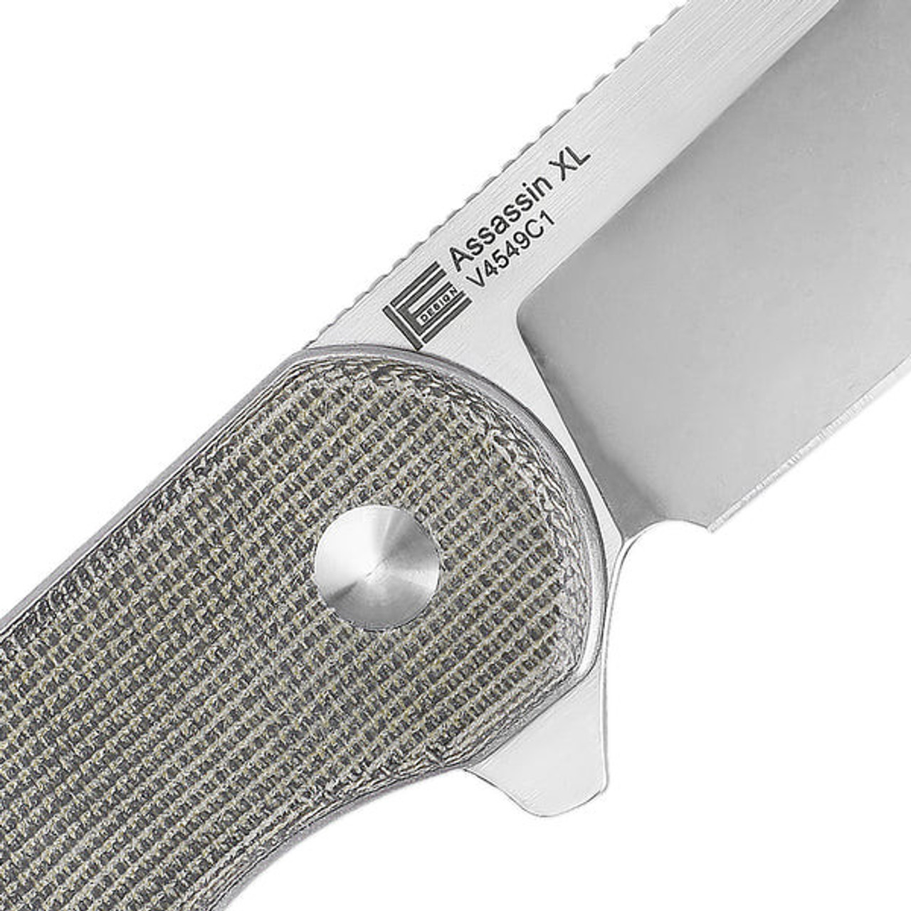 Kizer Assassin XL (V4549C1) 3.42" 154CM Stonewashed and Satin Drop Point Plain Blade, Green Canvas Micarta Handle