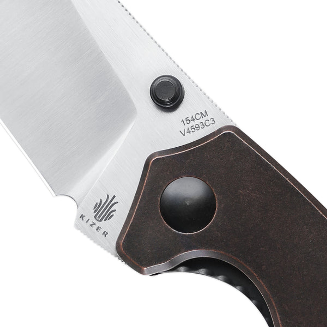 Kizer Towser K (V4593C3) 3.75" 154CM Satin Wharncliffe Plain Blade, Black Copper Handle