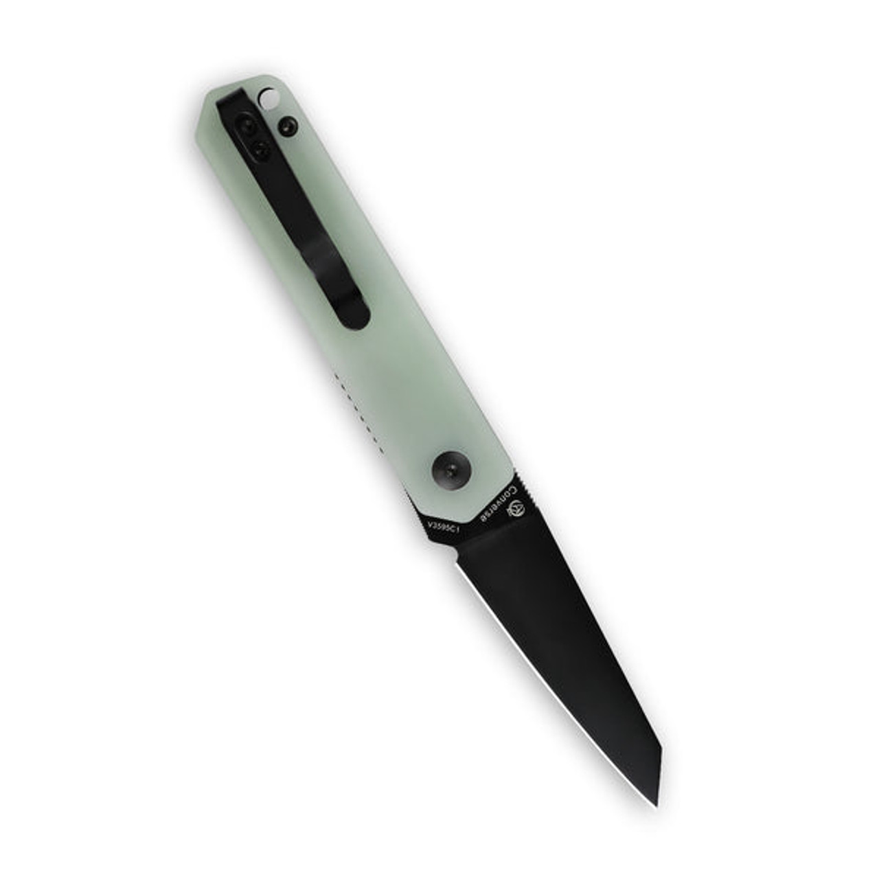 Kizer Converse (V3595C1) 3" 154CM Black Reverse Tanto Plain Blade, Jade G-10 Handle