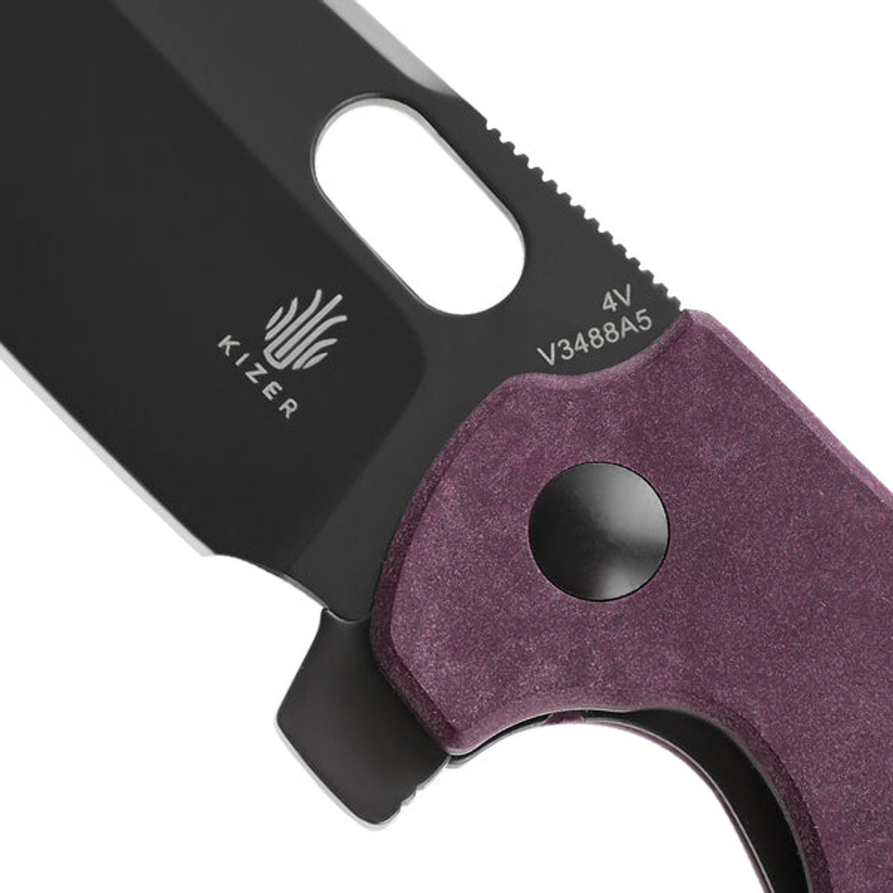 Kizer C01C Mini Sheepdog (V3488A5) 2.63" CPM-4V Black Reverse Tanto Plain Blade, Burgundy Richlite Handle