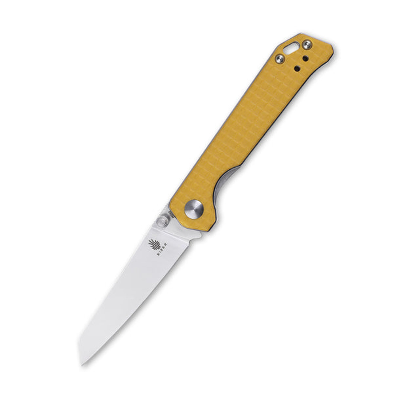 Kizer Mini Begleiter (V3458RN4) 2.875" Bohler N690 Satin Wharncliffe Plain Blade, Yellow Sculpted G-10 Handle