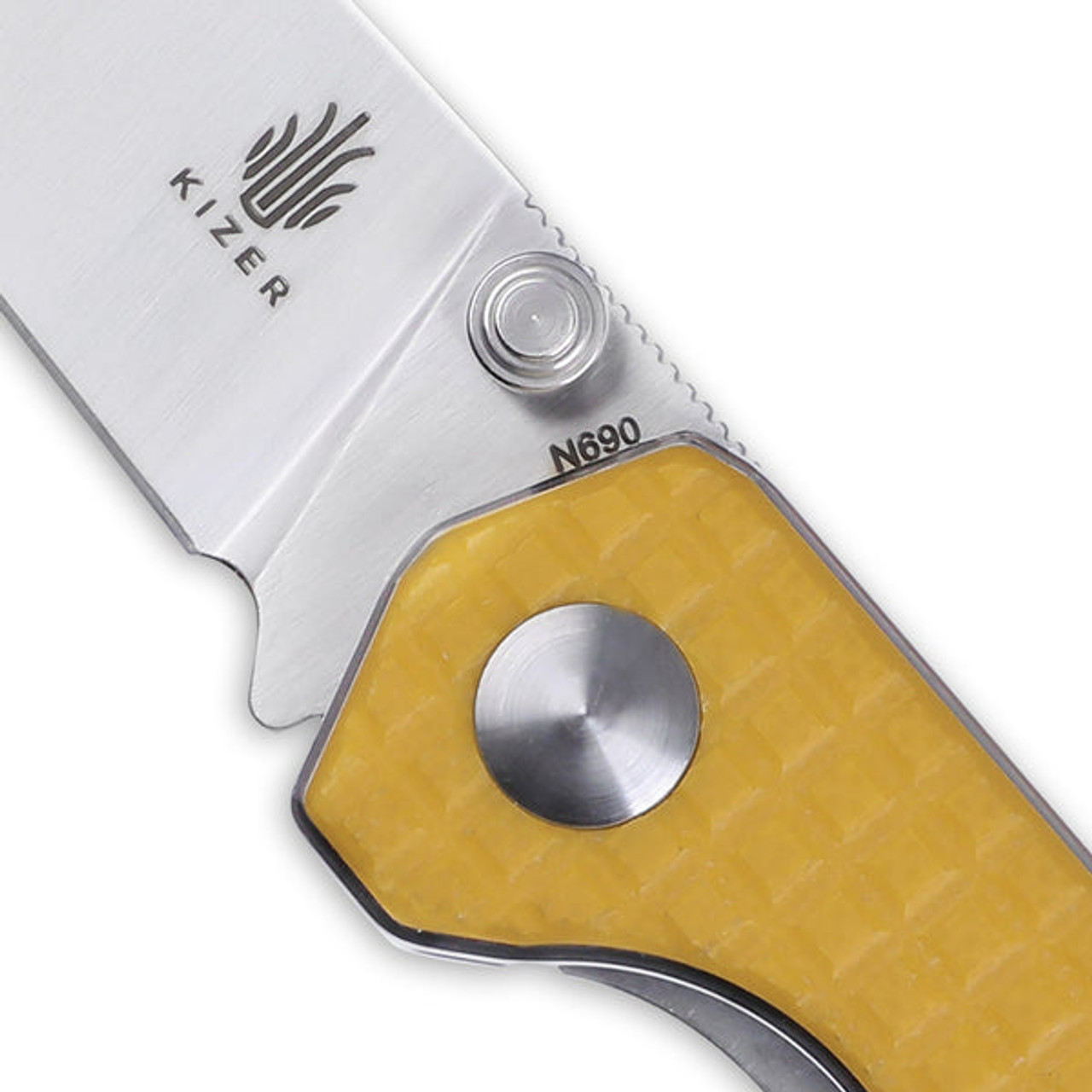 Kizer Mini Begleiter Folding Knife (V3458RN4) 2.875 in Satin Bohler N690, Yellow G-10 Handle