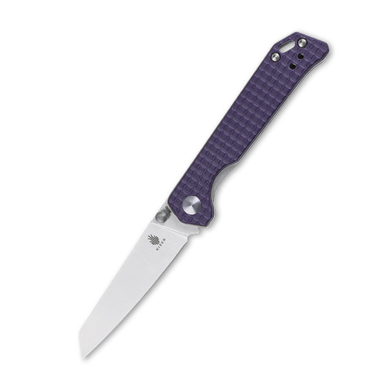 Kizer Mini Begleiter (V3458RN4) 2.875" Bohler N690 Satin Wharncliffe Plain Blade, Purlple Sculpted G-10 Handle