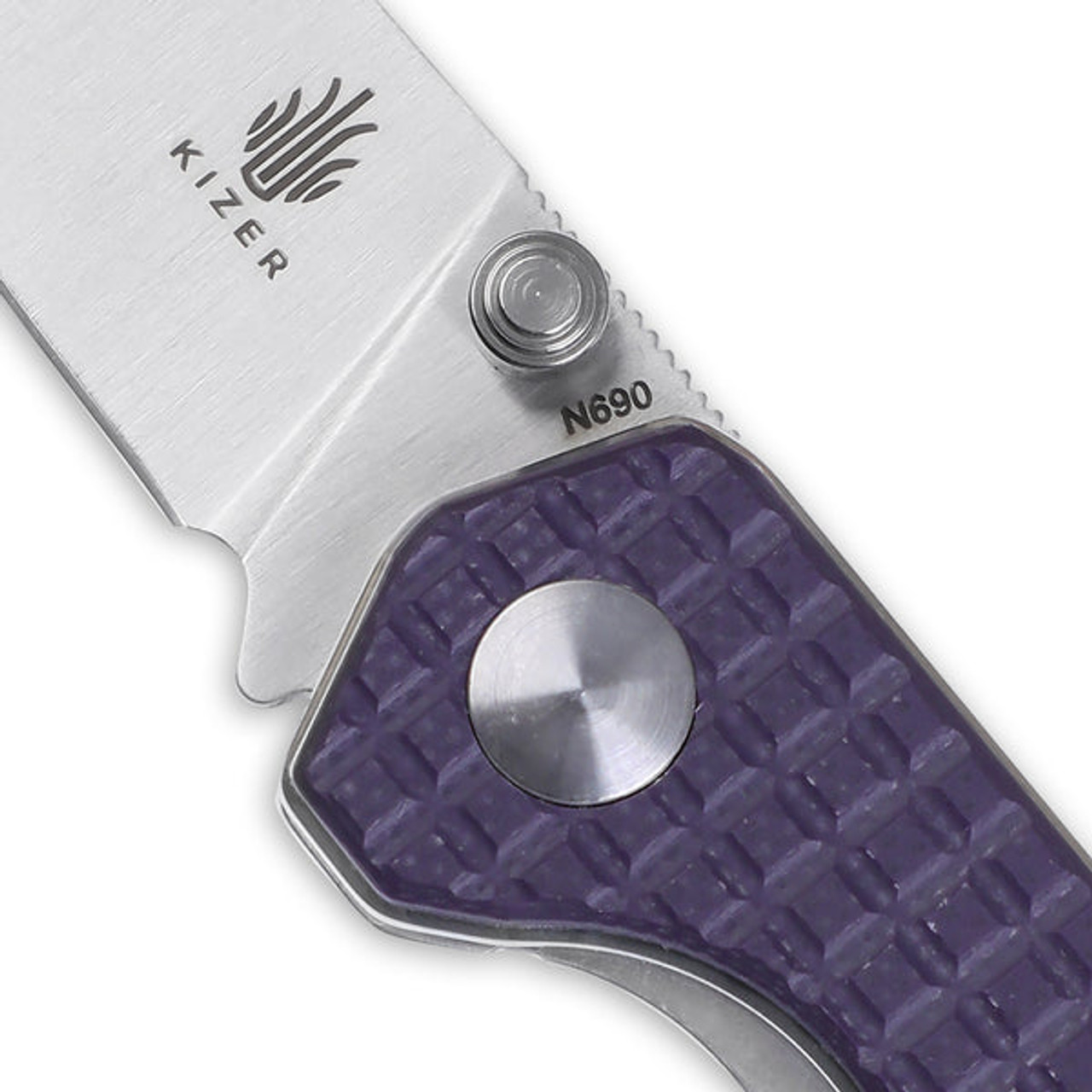 Kizer Mini Begleiter (V3458RN4) 2.875" Bohler N690 Satin Wharncliffe Plain Blade, Purlple Sculpted G-10 Handle