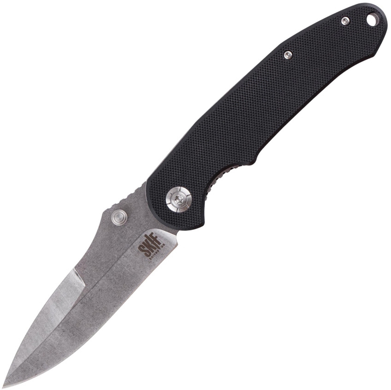 Skif Knives Mouse (IS-001B) 3.5" Stonewash 8Cr12MoV Drop Point Plain Blade, Black G-10 Handle