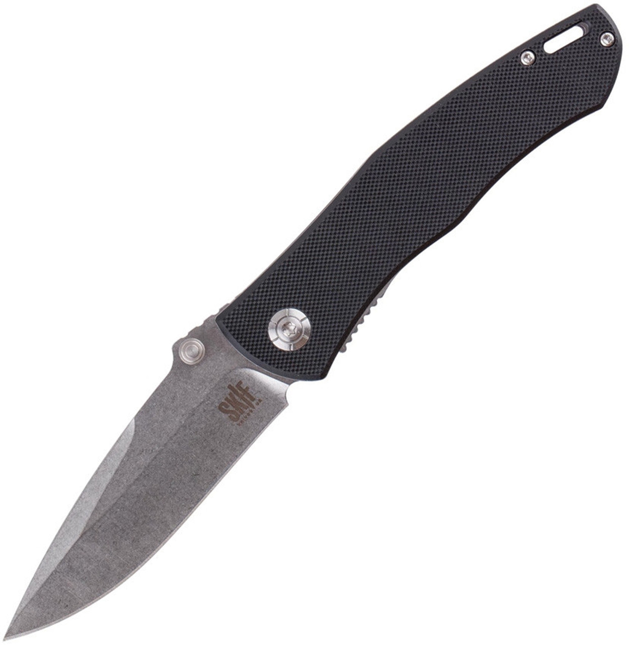 Skif Knives Swing (IS-002B) 3.5" Stonewash 8Cr12MoV Drop Point Plain Blade, Black G-10 Handle