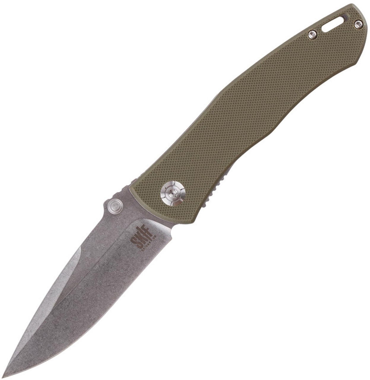 Skif Knives Swing (IS-002OG) 3.5" Stonewash 8Cr12MoV Drop Point Plain Blade, Olive Drab G-10 Handle