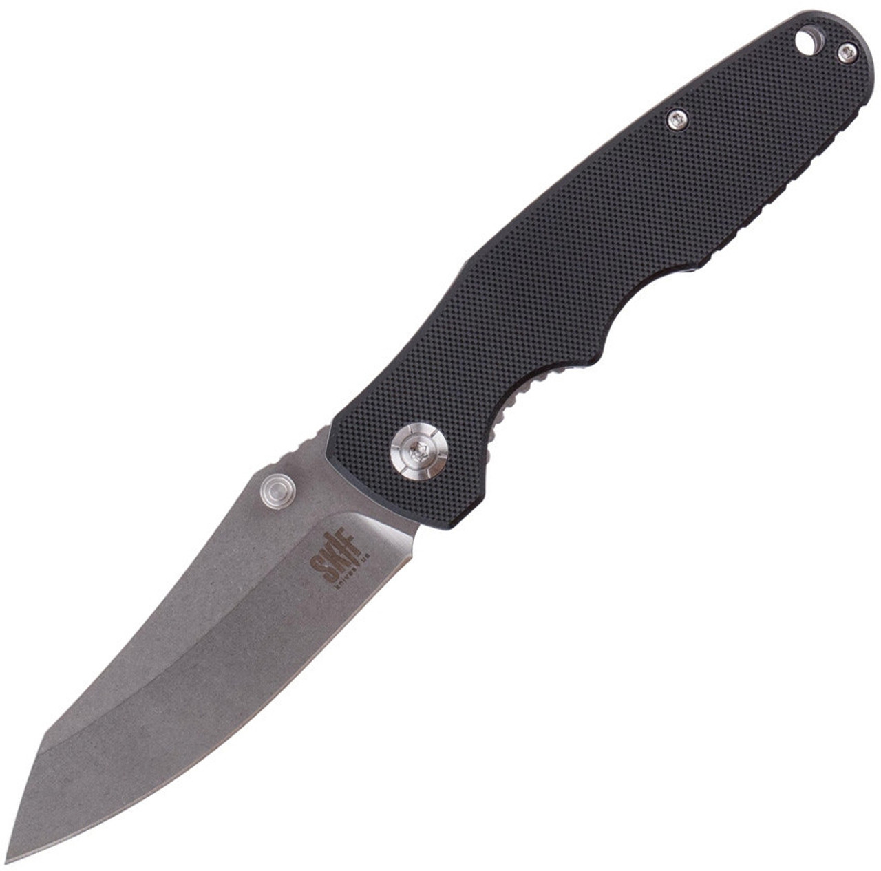 Skif Knives Cutter (IS-004B) 3.5" Stonewash 8Cr12MoV Drop Point Plain Blade, Black G-10 Handle