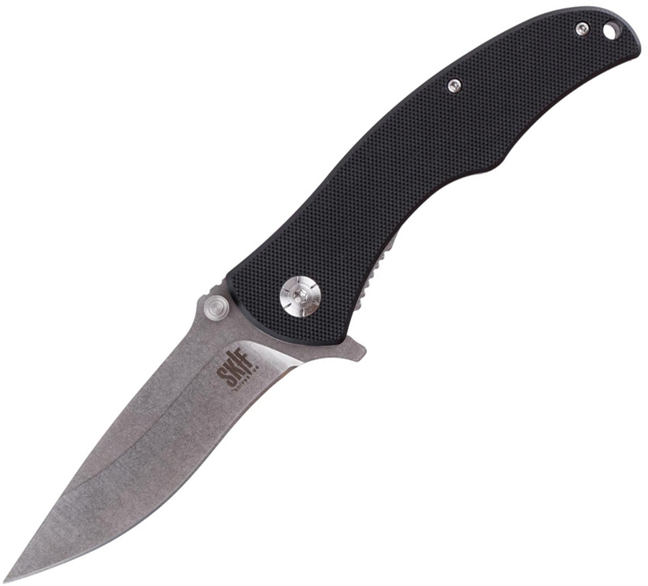 Skif Knives Boy (IS-008B) 3.5" Stonewash 8Cr12MoV Drop Point Plain Blade, Black G-10 Handle