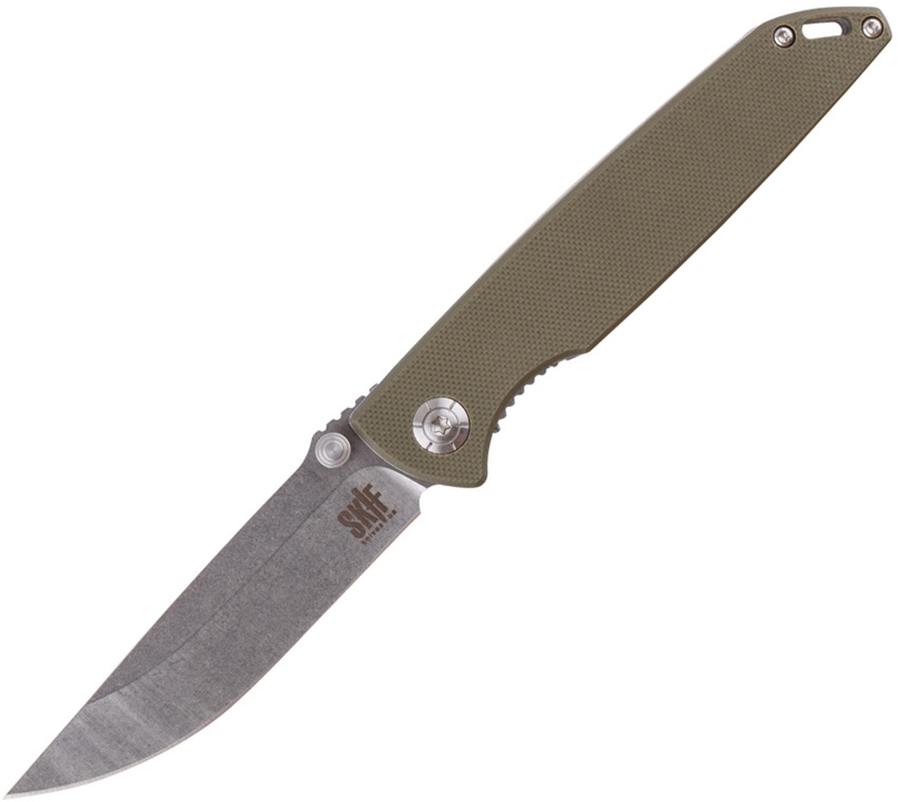 Skif Knives Stylus (IS-009OG) 3.5" Stonewash 8Cr12MoV Drop Point Plain Blade, Olive Drab G-10 Handle
