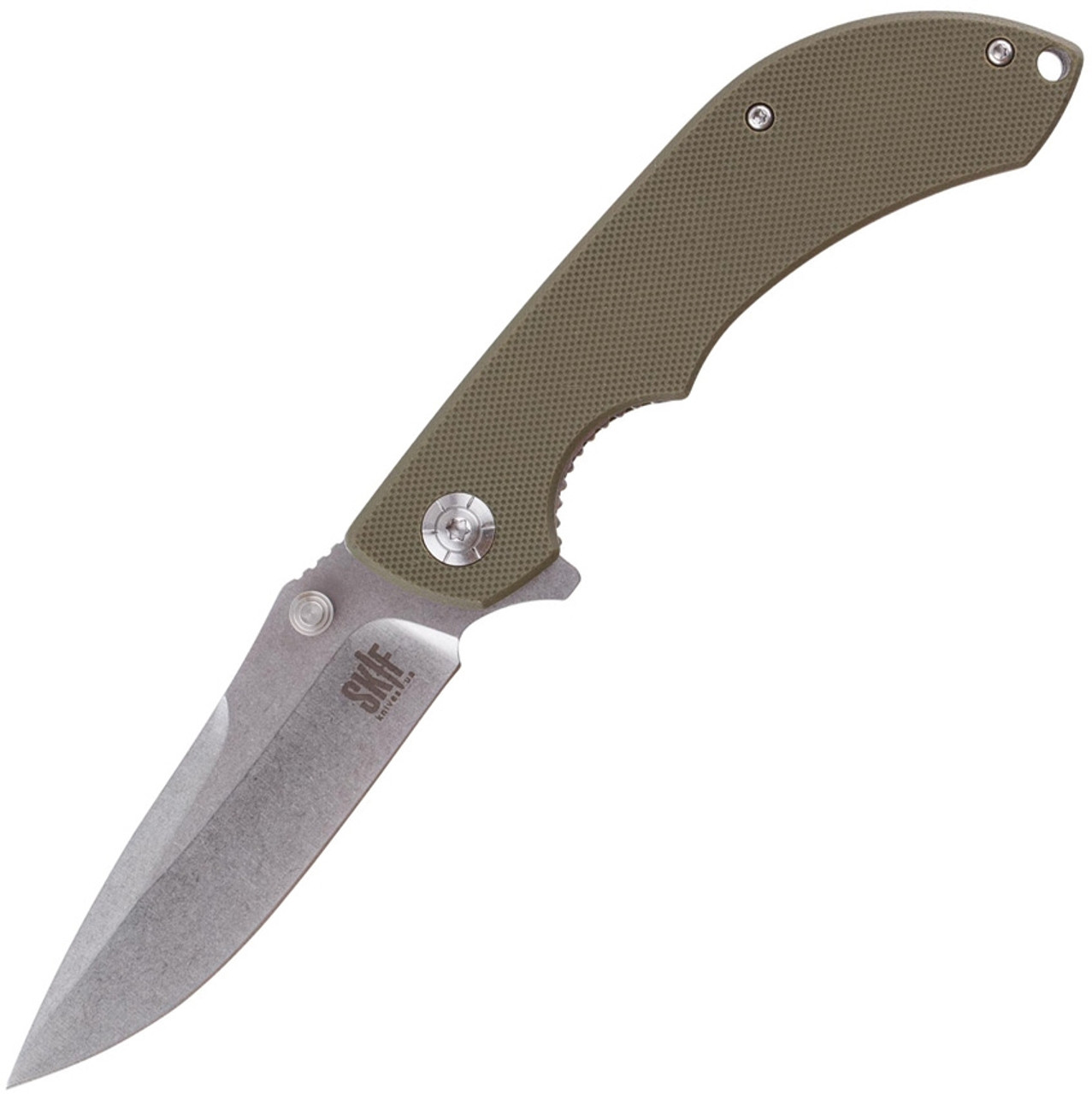 Skif Knives Spyke (IS-0011OG) 3.5" Stonewash 8Cr12MoV Drop Point Plain Blade, Olive Drab G-10 Handle