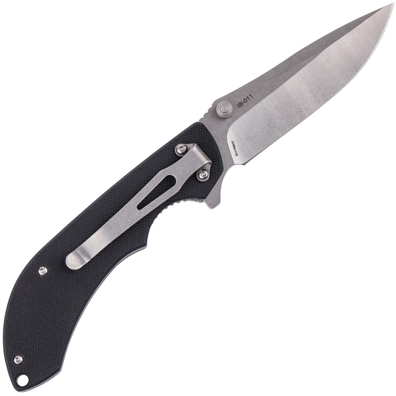 Skif Knives Spyke (IS-0011B) 3.5" Stonewash 8Cr12MoV Drop Point Plain Blade, Black G-10 Handle