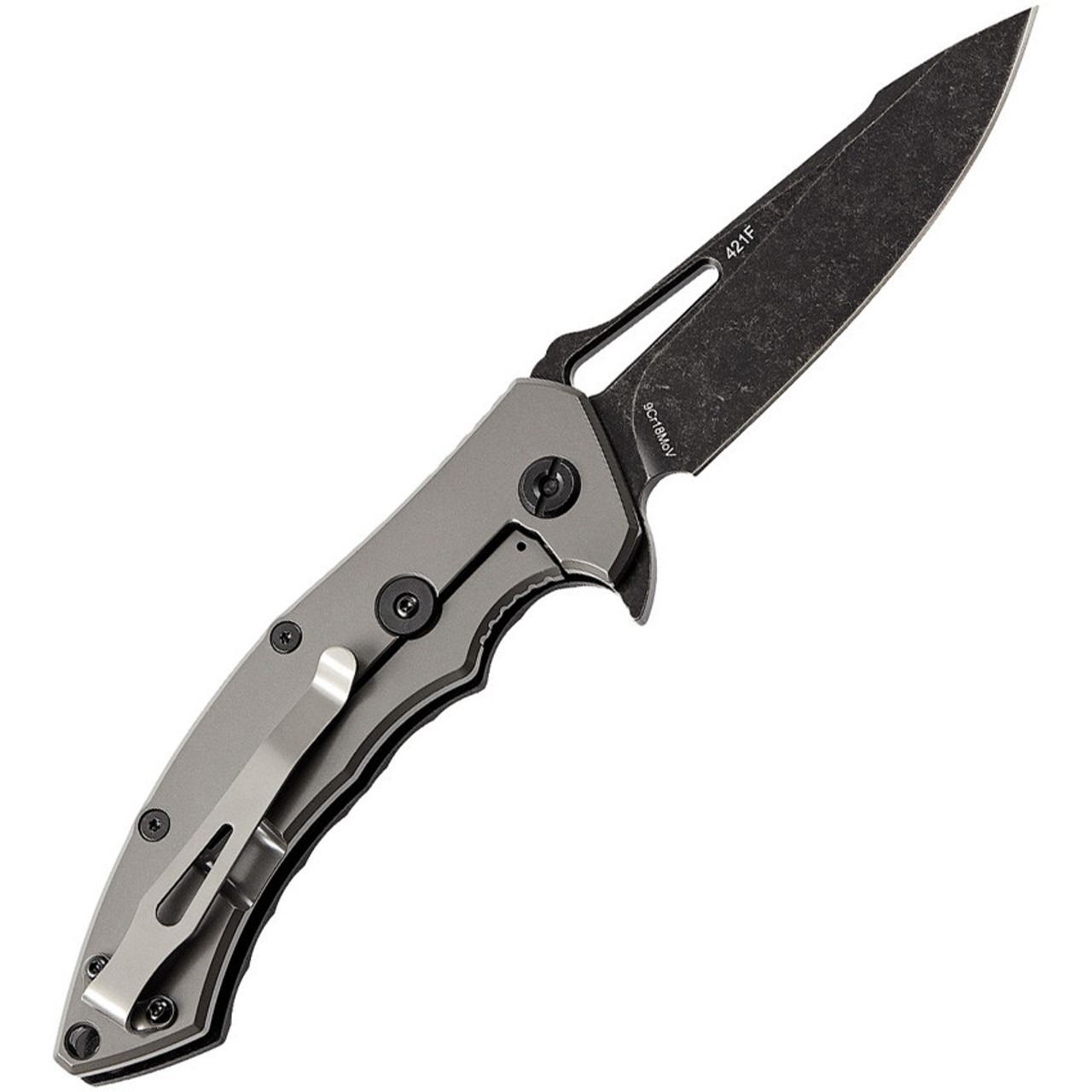 Skif Knives Shark(421SEB) 3.75 Black Stonewash 9Cr18MoV Drop Point Plain Blade,Black G10 Handle w/Gray Stainless Handle