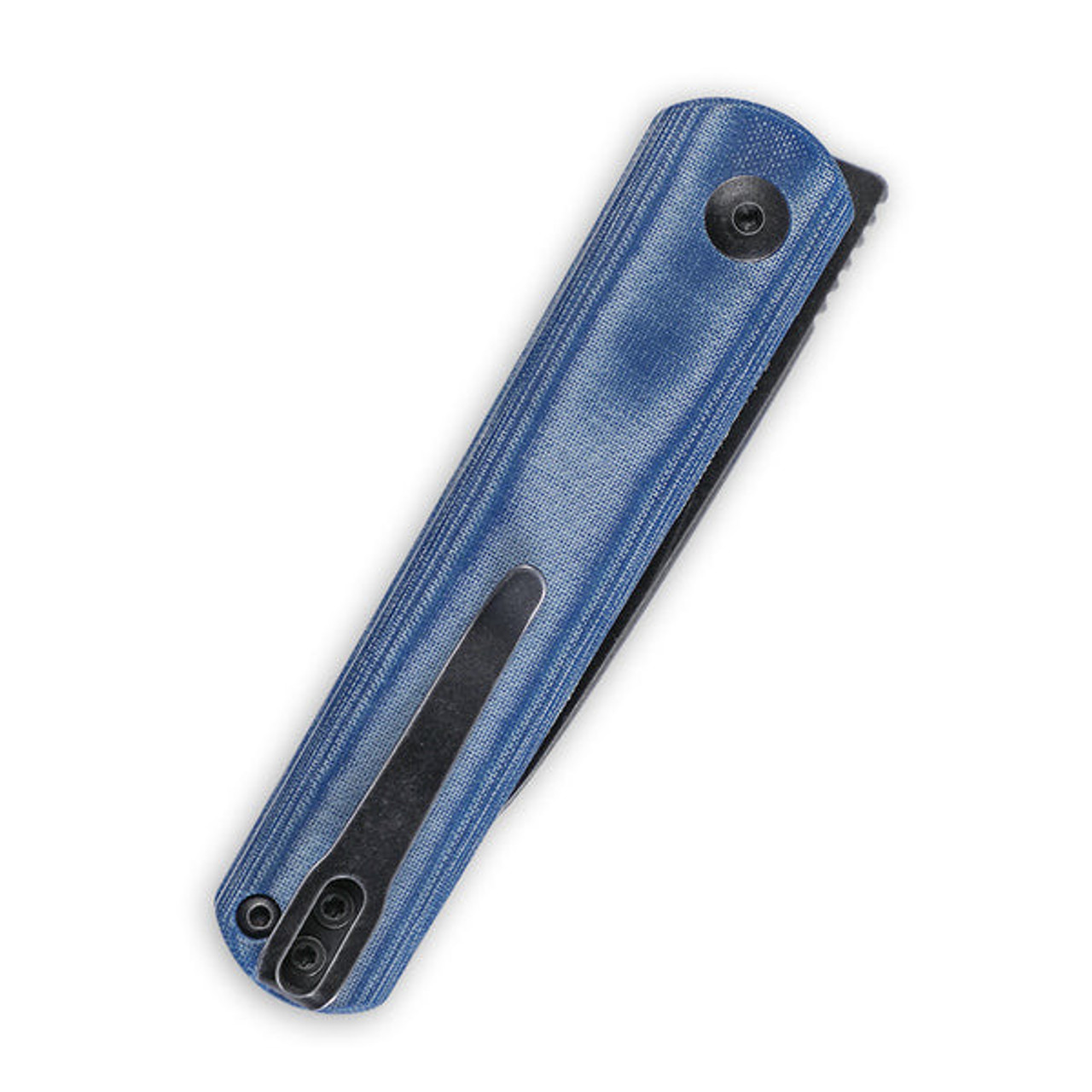 Kizer Feist (V3499C2) 2.80" 154CM Blackwashed Drop Point Plain Blade, Blue Denim Micarta Handle