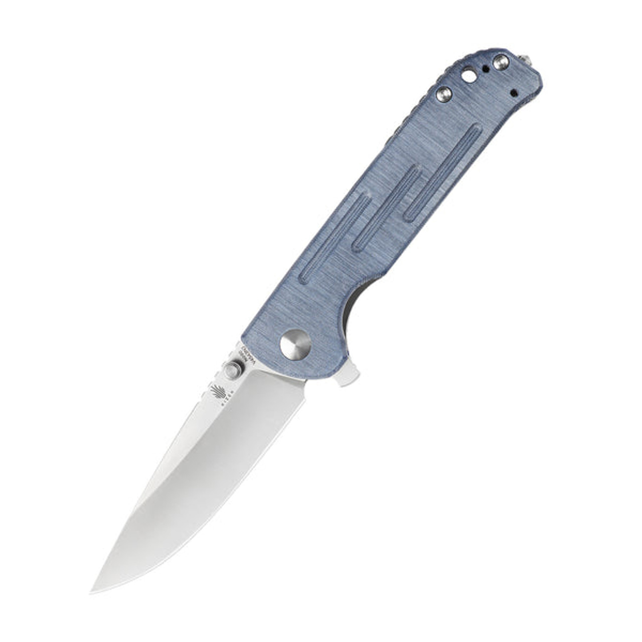 Kizer Justice (V4543N3) 3.75" Bohler N690 Satin Drop Point Plain Blade, Blue Demim Micarta Handle