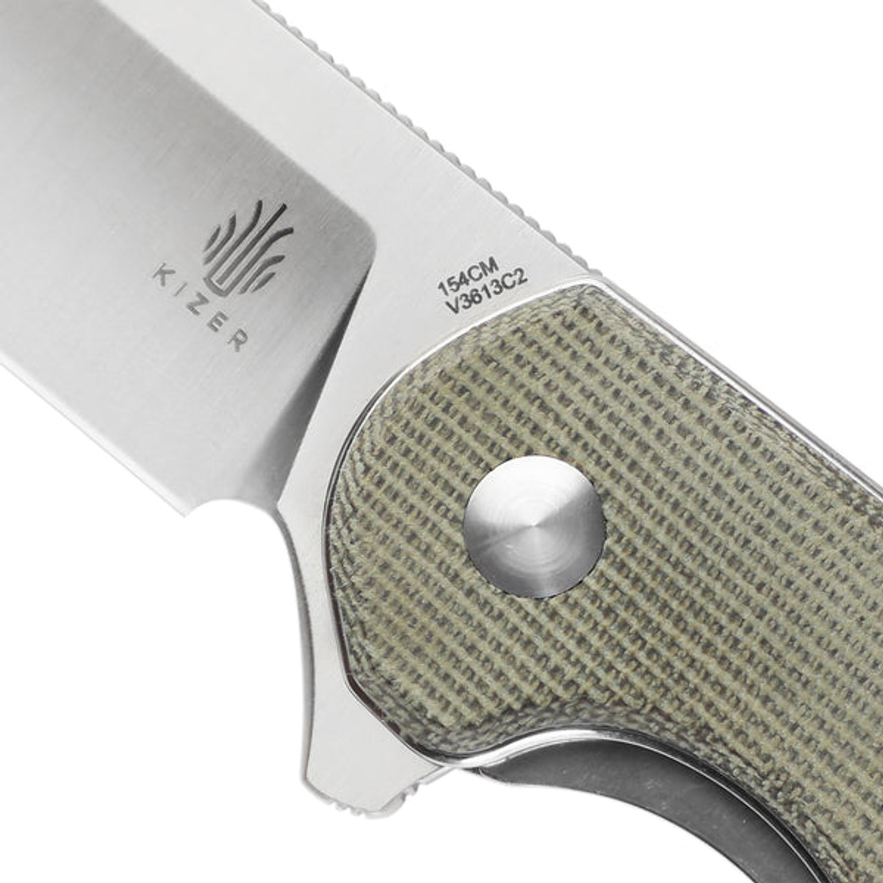 Kizer Cozy Folding Knife (V3613C2) 3.25 in Satin 154CM, Green Micarta Handle