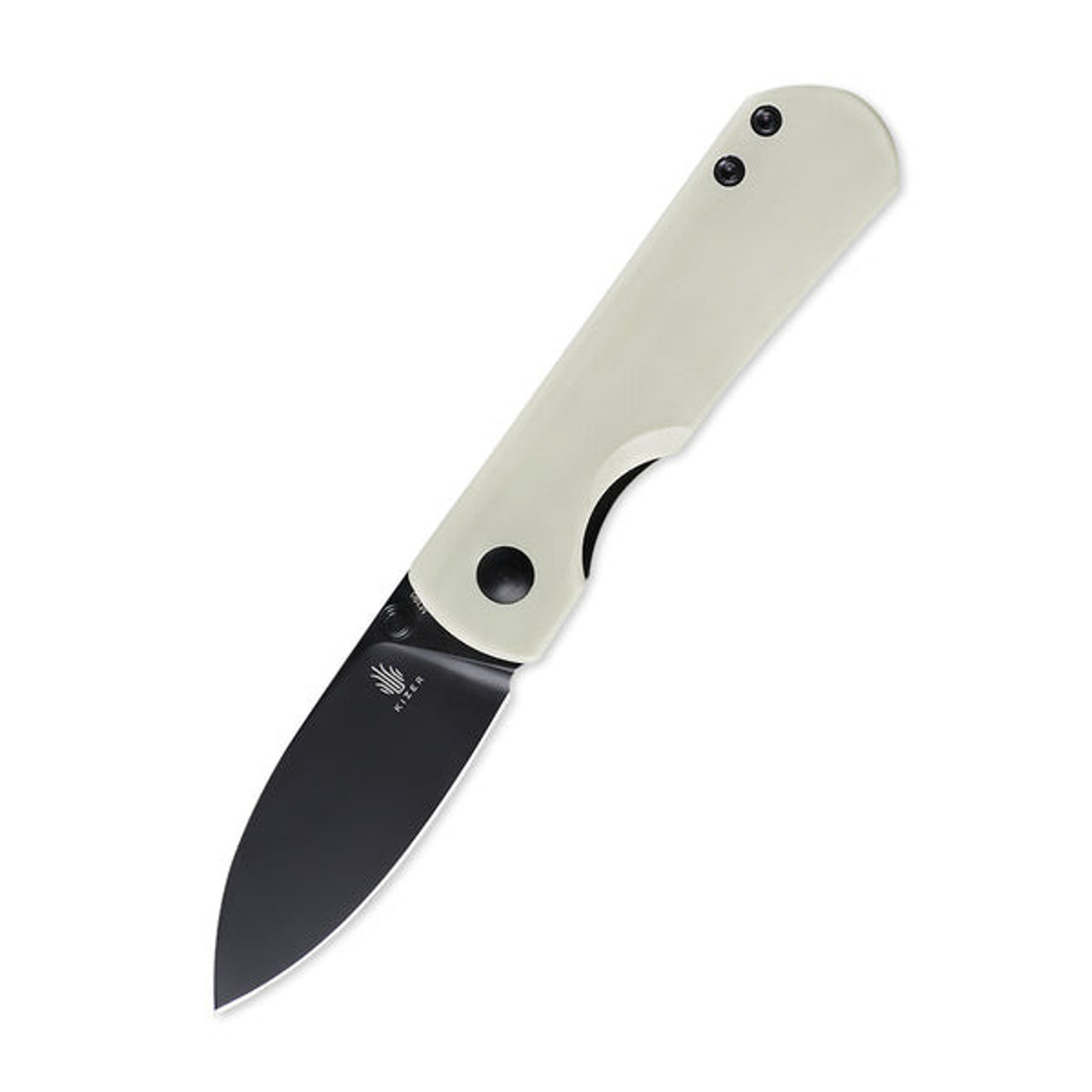 Kizer Yorkie (KI3525S2) 2.5" Bohler M390 Black Drop Point Plain Blade, White G-10 Handle