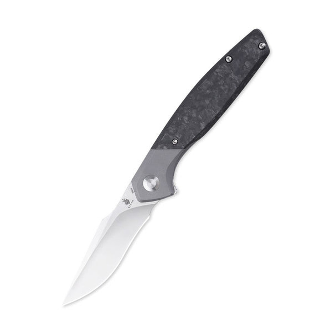 Kizer Grazioso (KI4572A1) 3.35" CPM-20CV Satin Drop Point Plain Blade, Gray Titanium Handle with a Black Carbon Fiber Inlay