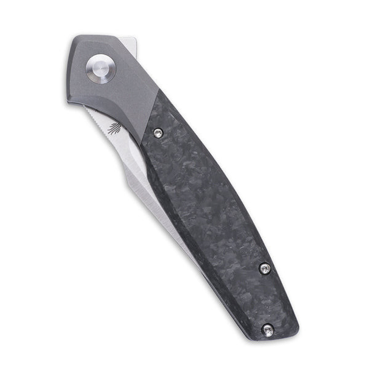 Kizer Grazioso (KI4572A1) 3.35" CPM-20CV Satin Drop Point Plain Blade, Gray Titanium Handle with a Black Carbon Fiber Inlay