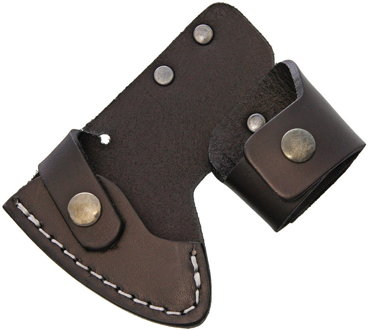 Karesuando Kniven Unna AKSU Hunting Axe 8 3/4" Overall Length (KAR3638) - 4in Sandvik 12C27 Stainless Steel Axe, Curly birch, Reindeer antler and Moose Antler Head Handle - Brown Leather Sheath