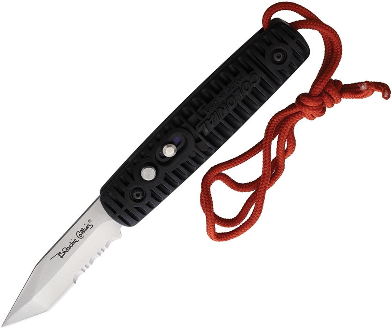 Colonial Knife Auto Ranger (Col106) 4.25" Tanto Drop Point Partially Serrated Blade, Black Polymer Handle