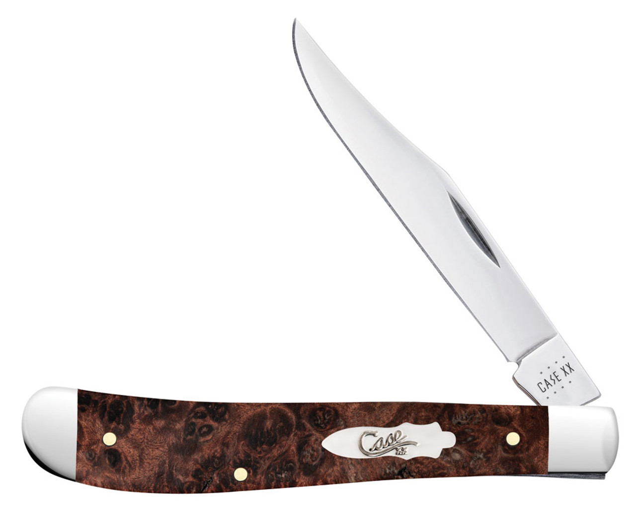 Case Slimline Trapper 64063 - Tru-Sharp Surgical Stainless Steel, Smooth Brown Maple Burl Wood (71048 SS)