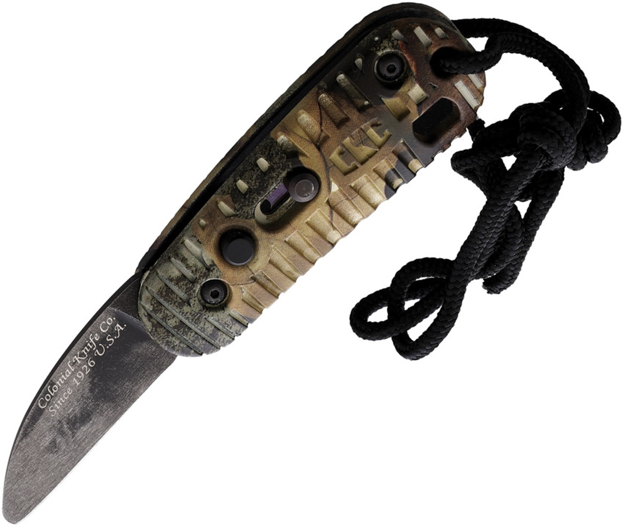 Colonial Knife Company Automatic (COL215) 3.25"Button Lock Drop Point Black Blade, Green Camo Handle