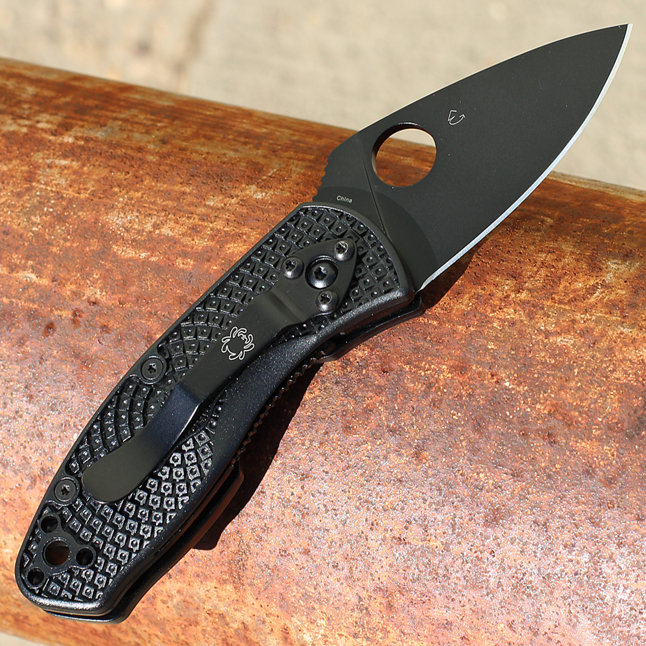 Spyderco Ambitious Lightweight C148PBBK - 2.31in 8Cr13MoV Black Plain Blade, Black FRN Handle