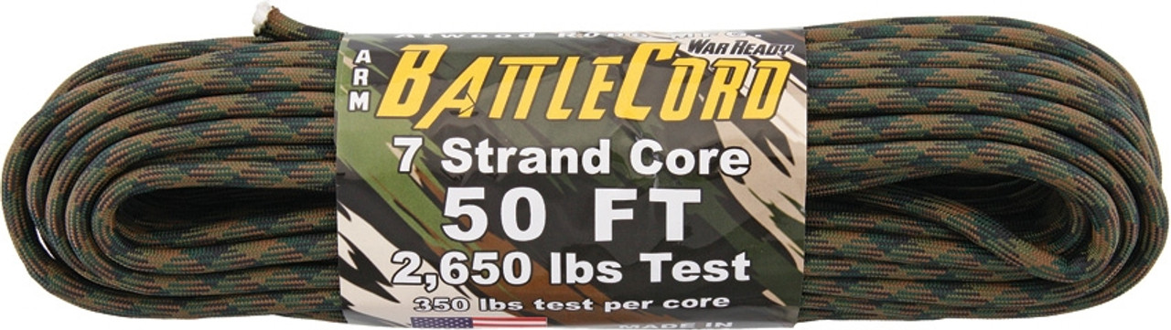 Atwood Rope MFG Battle Cord 7-Strand Core 50ft- Woodland Camo (RG1126)